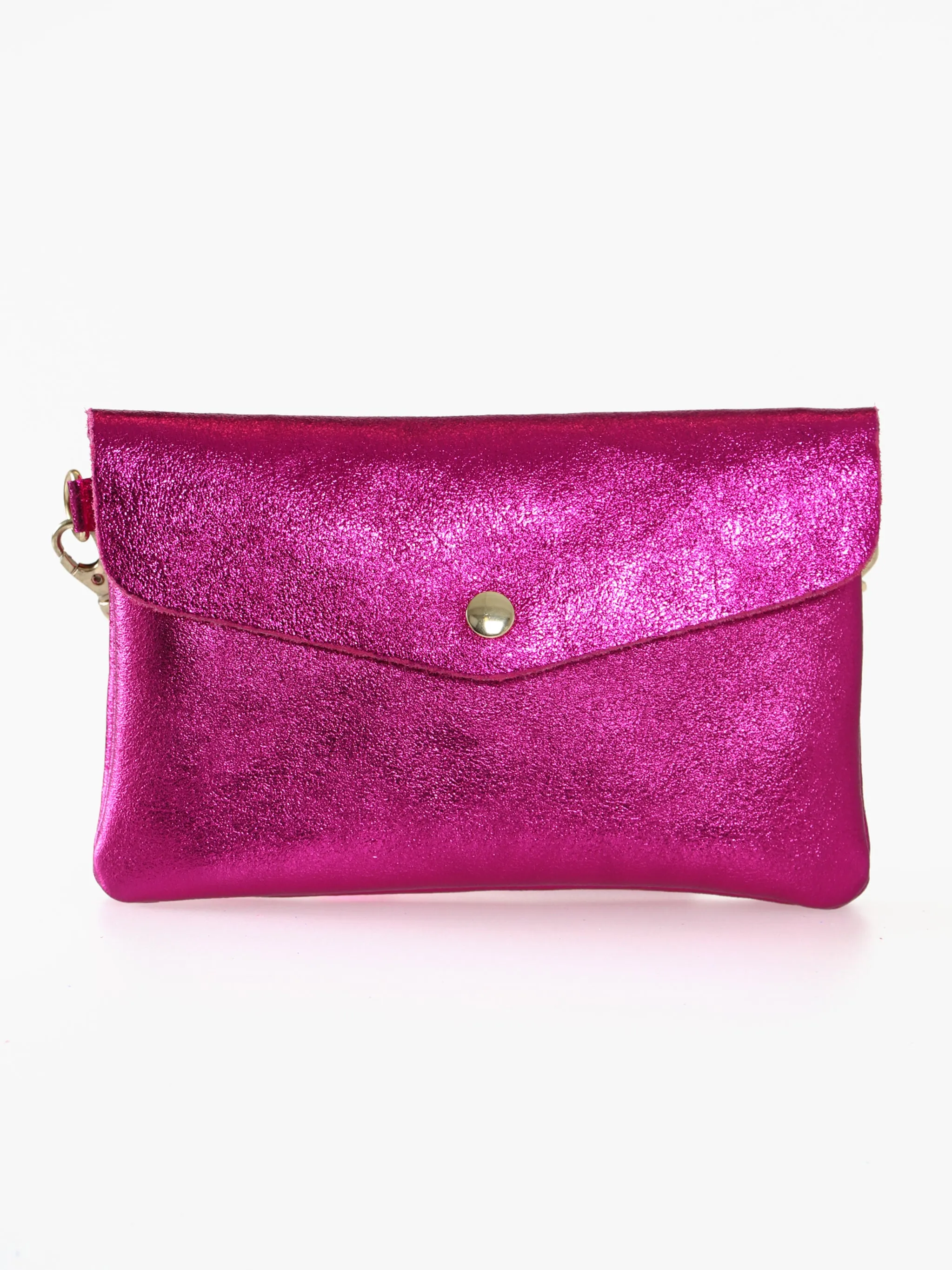 Brooke - Italian Leather Clutch Bag - Raspberry, Metallic