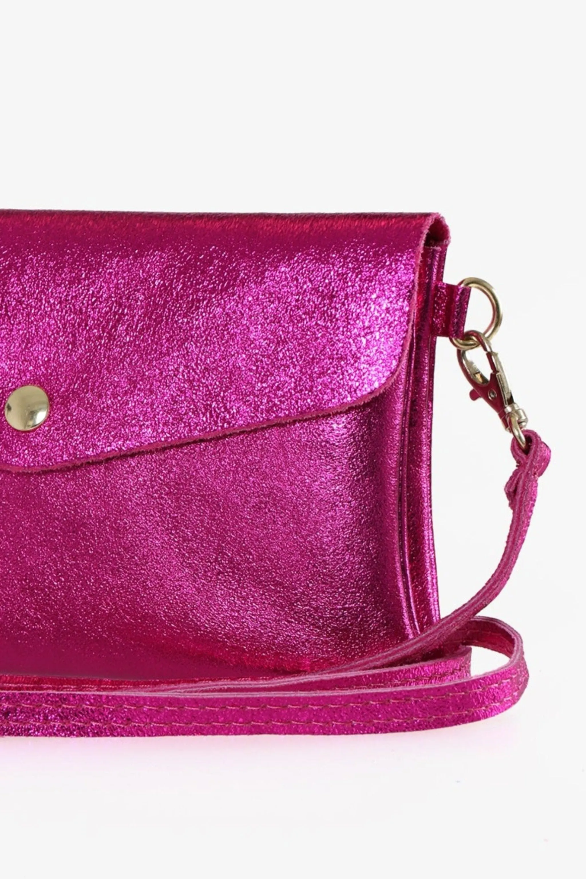 Brooke - Italian Leather Clutch Bag - Raspberry, Metallic
