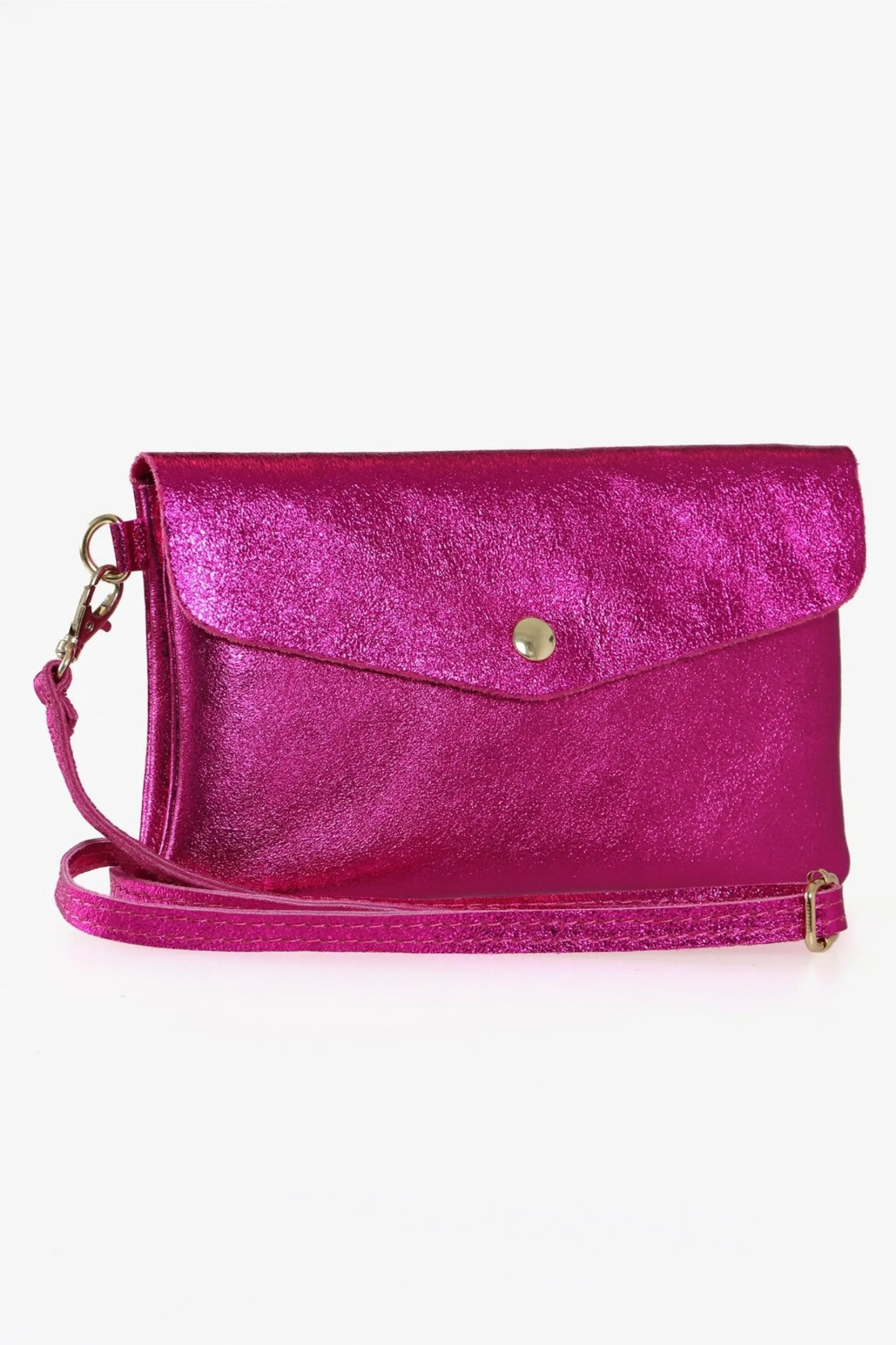 Brooke - Italian Leather Clutch Bag - Raspberry, Metallic