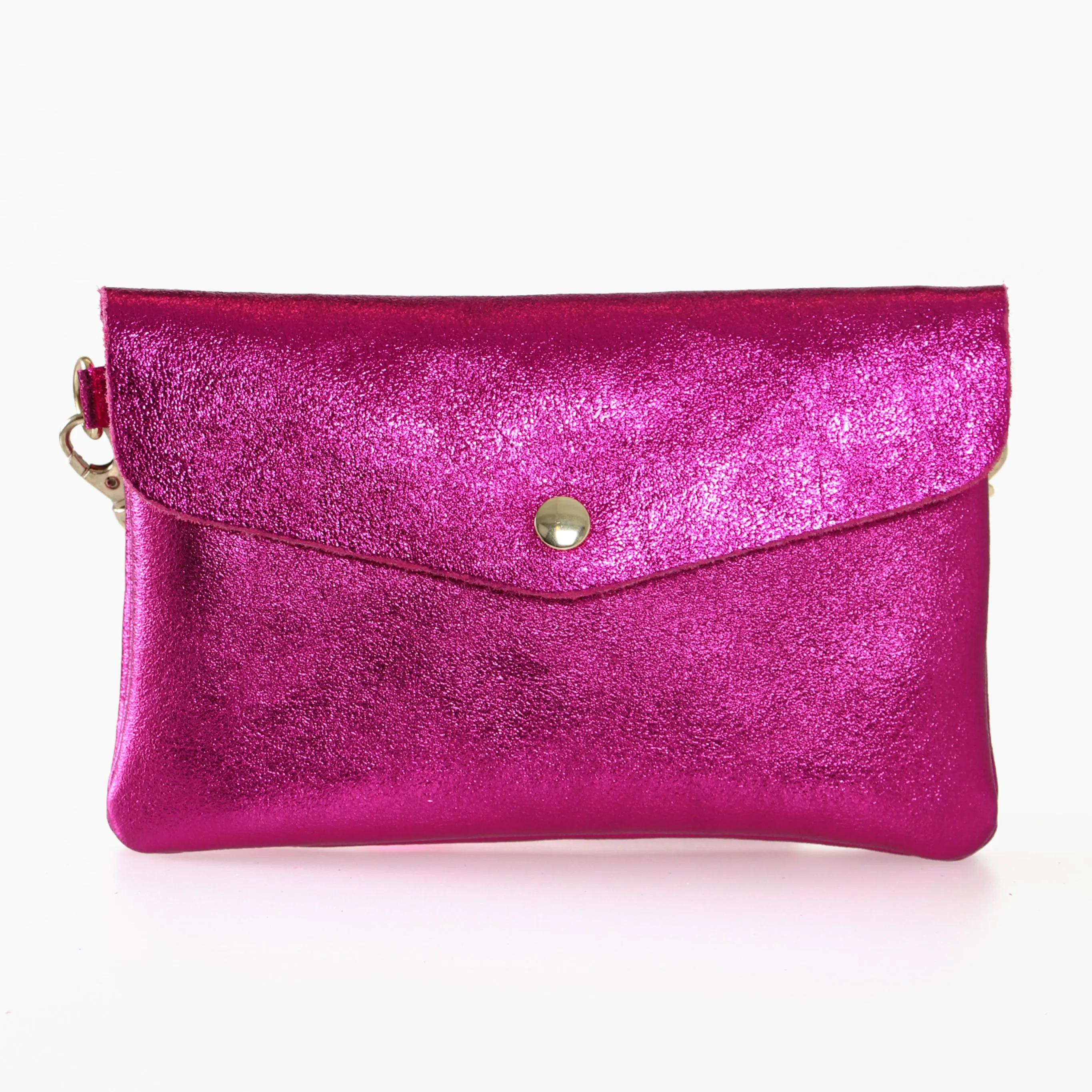 Brooke - Italian Leather Clutch Bag - Raspberry, Metallic
