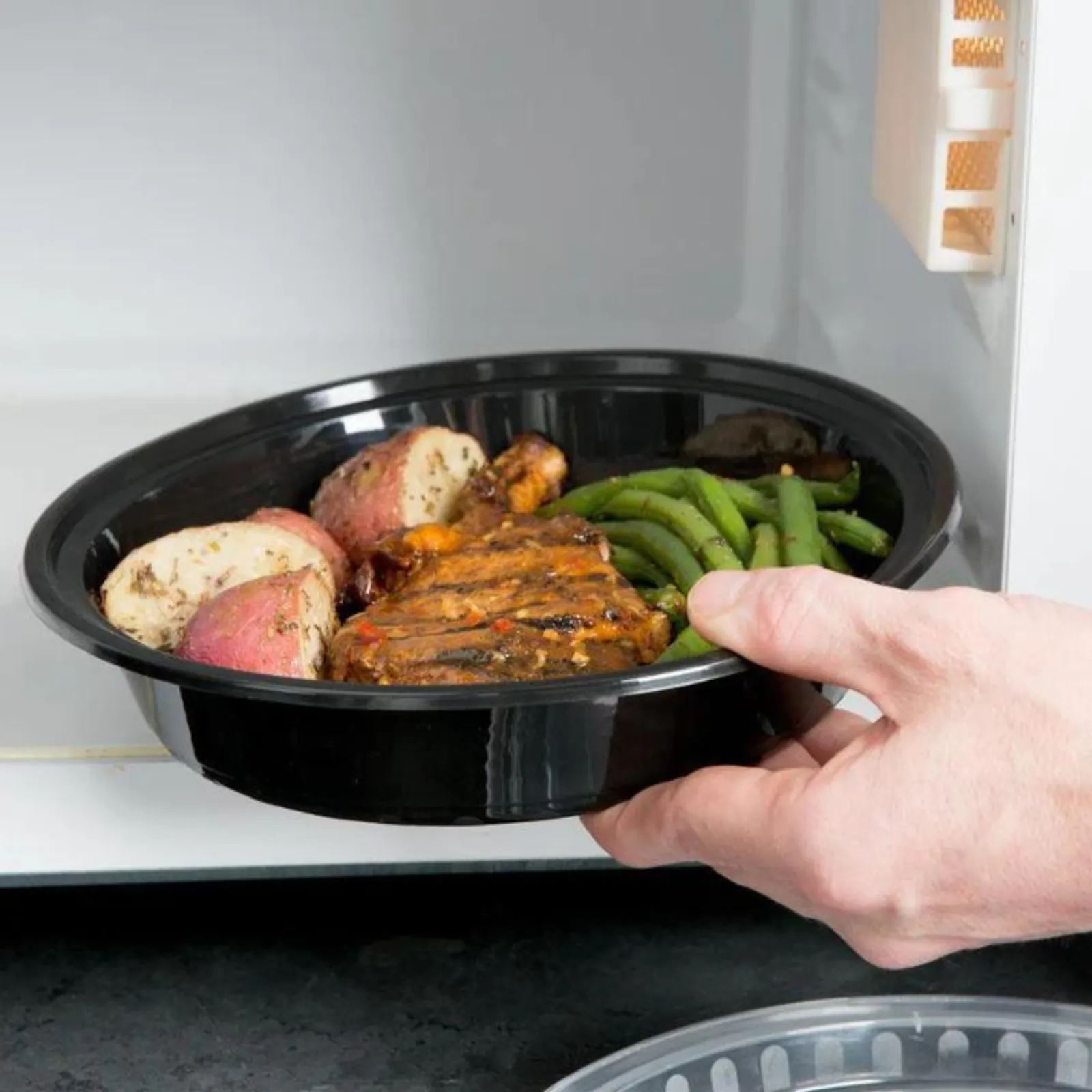 *BULK*  24oz Black Meal Prep/ Bento Box Disposable Container with Clear Lid