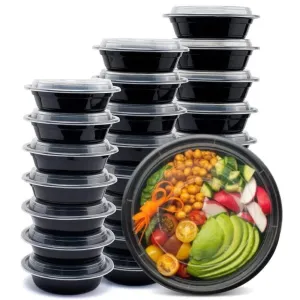 *BULK*  24oz Black Meal Prep/ Bento Box Disposable Container with Clear Lid