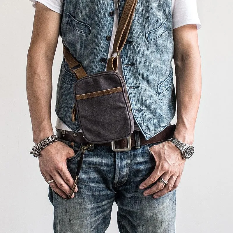 Canvas Mens Waist Bag Hip Pack Belt Bag Fanny Pack Bumbag Chest Bag Sling Bag for Men