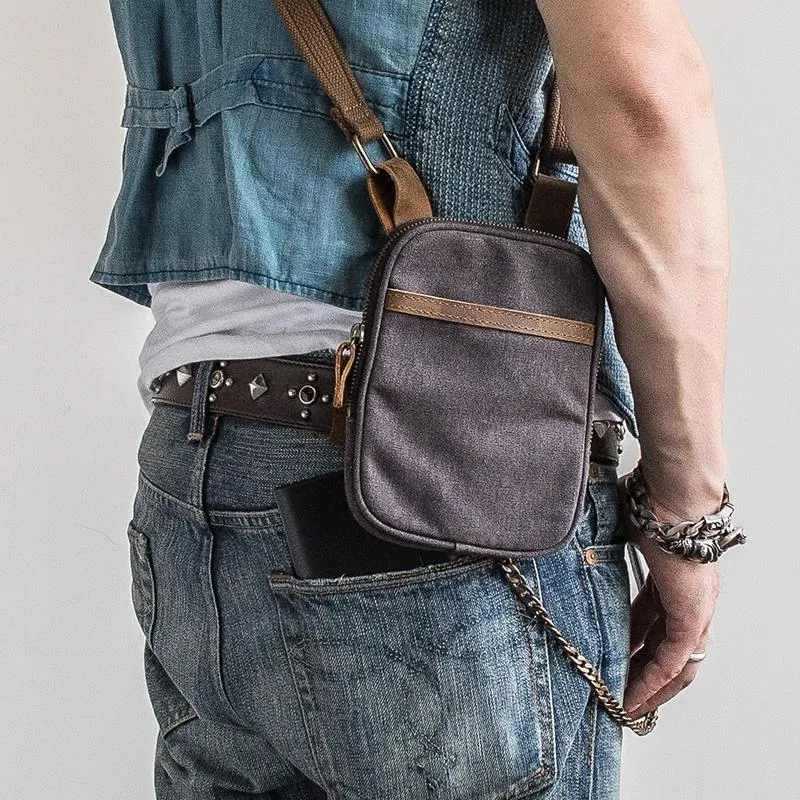 Canvas Mens Waist Bag Hip Pack Belt Bag Fanny Pack Bumbag Chest Bag Sling Bag for Men