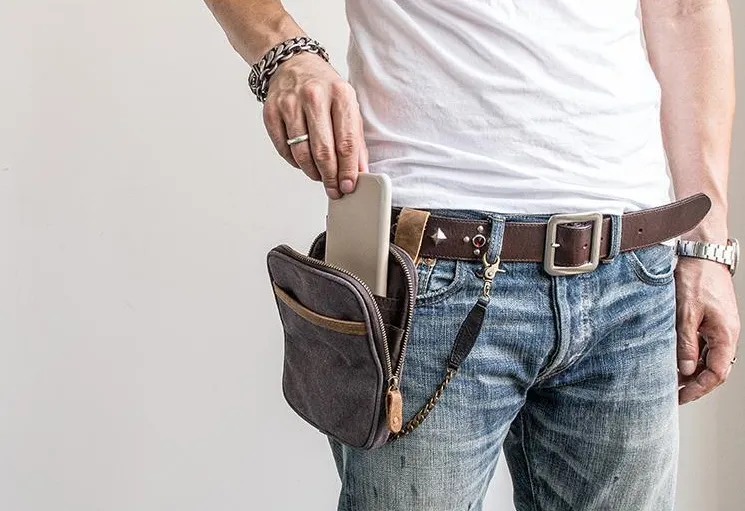 Canvas Mens Waist Bag Hip Pack Belt Bag Fanny Pack Bumbag Chest Bag Sling Bag for Men