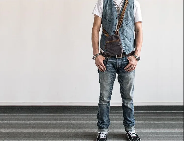 Canvas Mens Waist Bag Hip Pack Belt Bag Fanny Pack Bumbag Chest Bag Sling Bag for Men