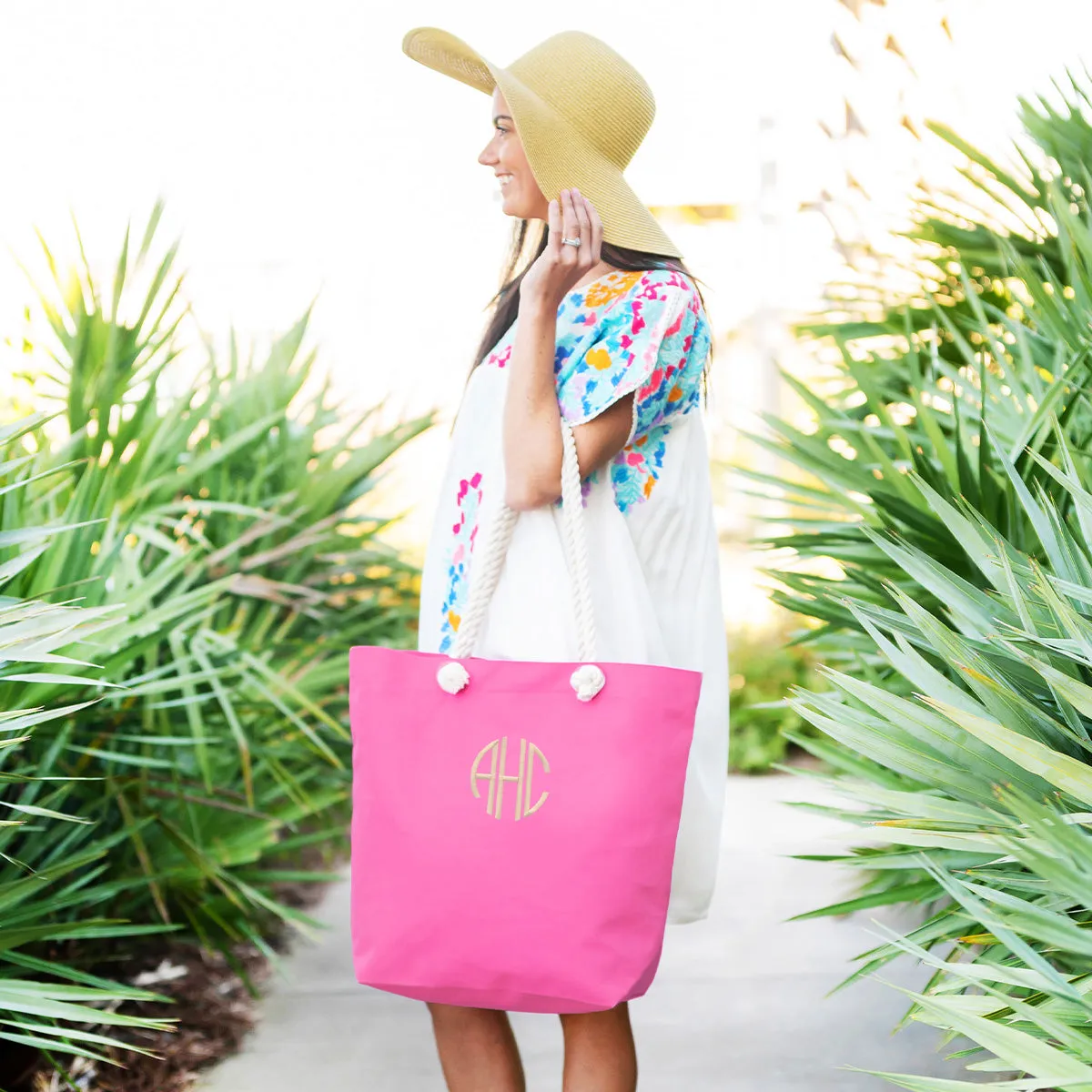 Castaway Tote with Rope Handles, Black, Hot Pink, Mint, or Navy