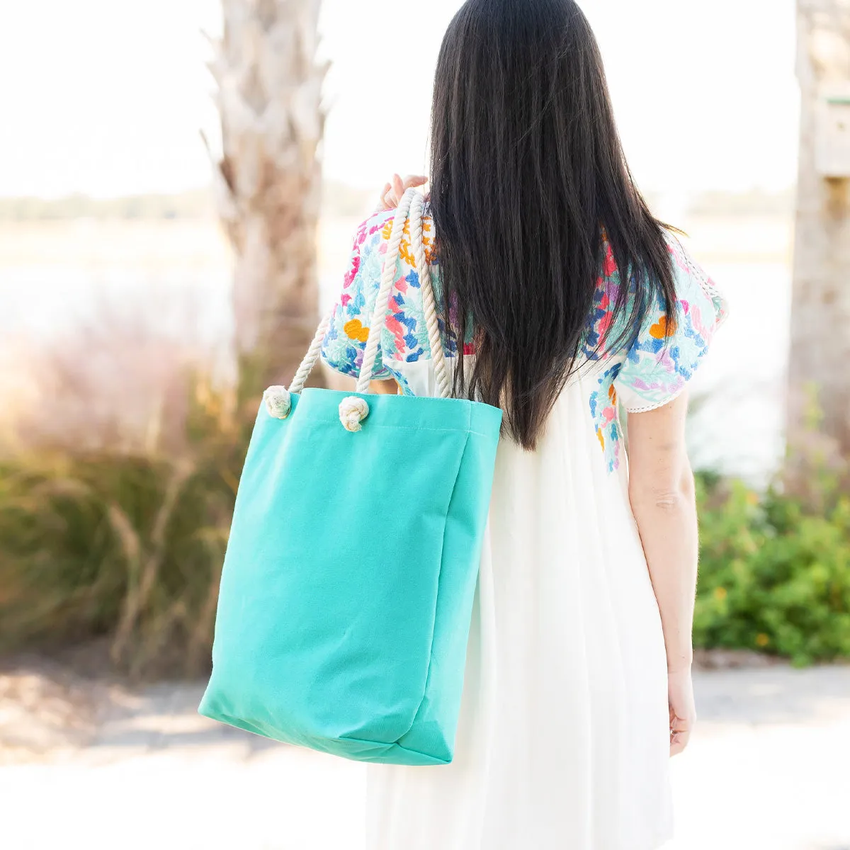 Castaway Tote with Rope Handles, Black, Hot Pink, Mint, or Navy