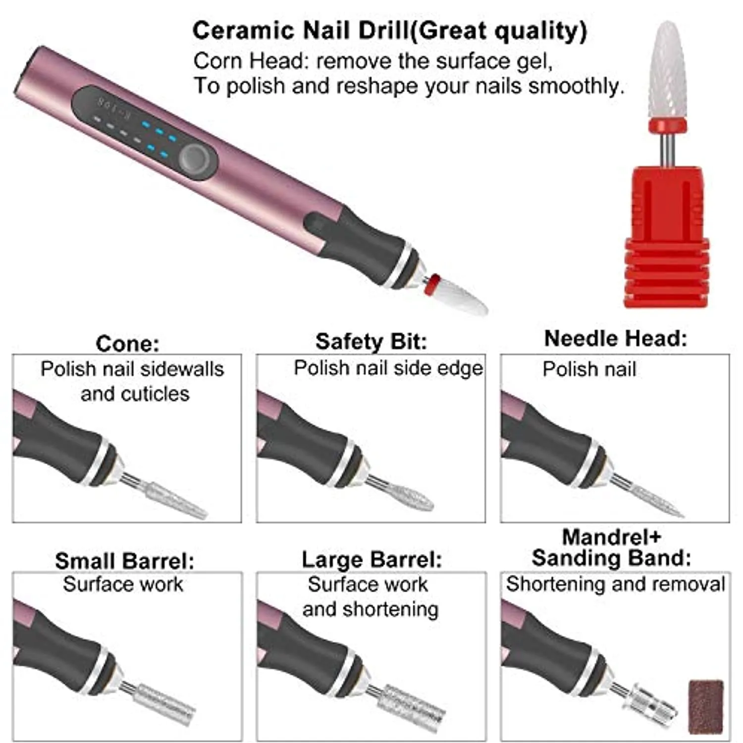 CGBE Electric Nail Drill Kit,Rechargeable Cordless Professional Nail File Machine and Manicure Set 12 Pcs