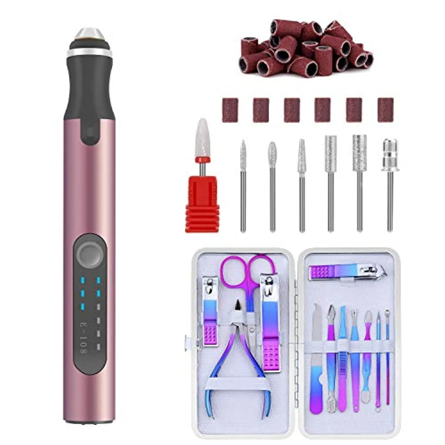 CGBE Electric Nail Drill Kit,Rechargeable Cordless Professional Nail File Machine and Manicure Set 12 Pcs