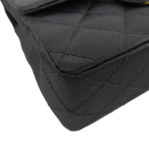 CHANEL Around 1985 Made Silk Satin Classic Flap Chain Bag Mini Black