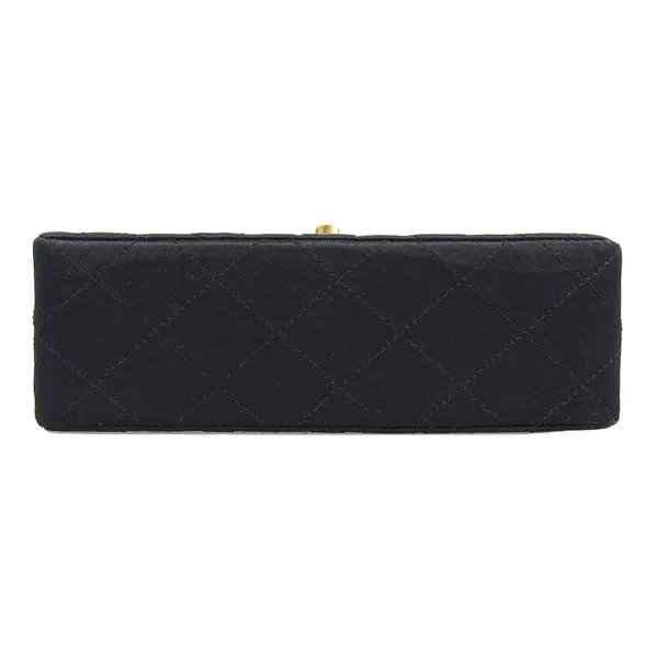 CHANEL Around 1985 Made Silk Satin Classic Flap Chain Bag Mini Black