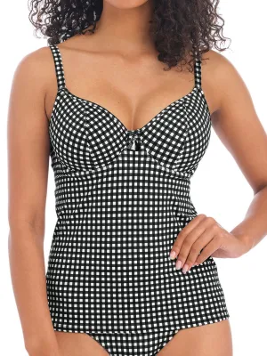 Check In Plunge Tankini Top - Monochrome