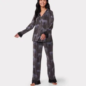 Chelsea Peers Black Sparkle Zebra Print Long Pyjama Set