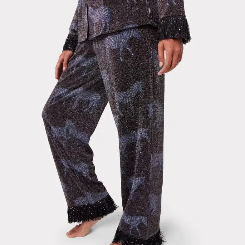 Chelsea Peers Black Sparkle Zebra Print Long Pyjama Set