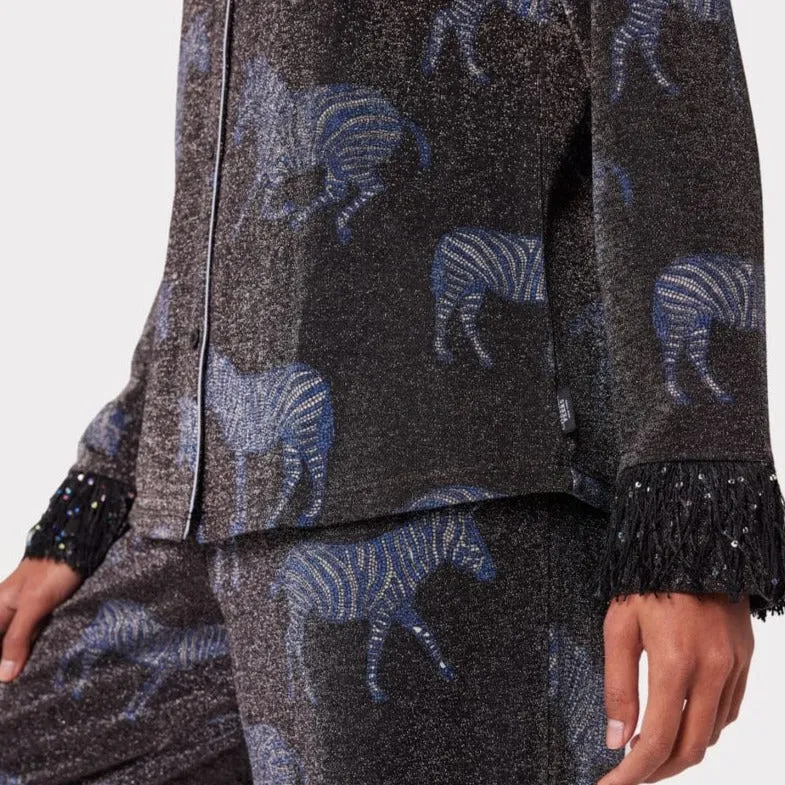 Chelsea Peers Black Sparkle Zebra Print Long Pyjama Set