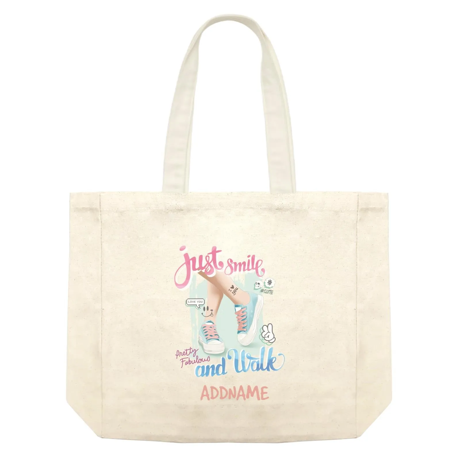 Chic Sneakers Just Smile and Walk With Addname Shopping Bag