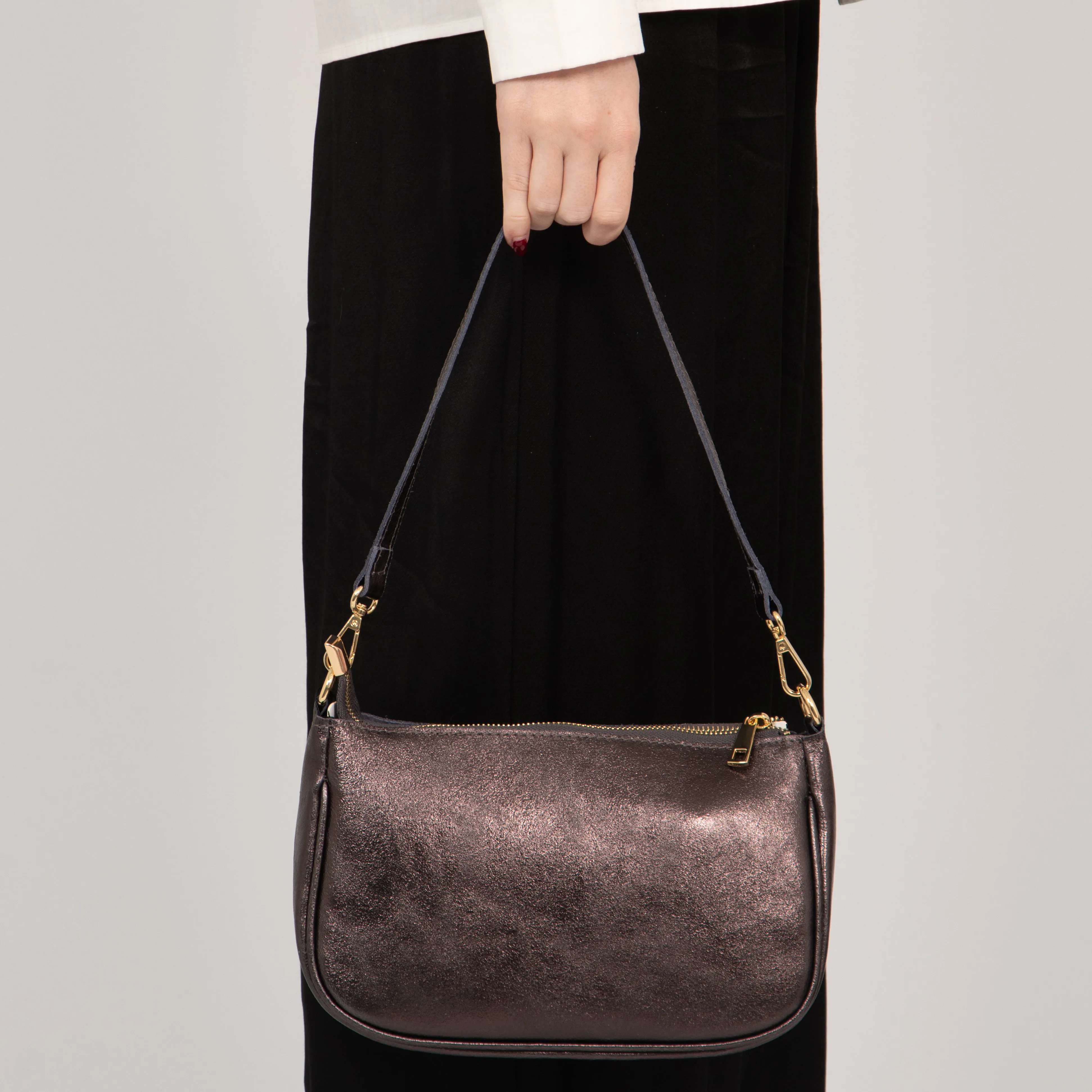 Chloe Baguette Bag - Gun Metal, Metallic