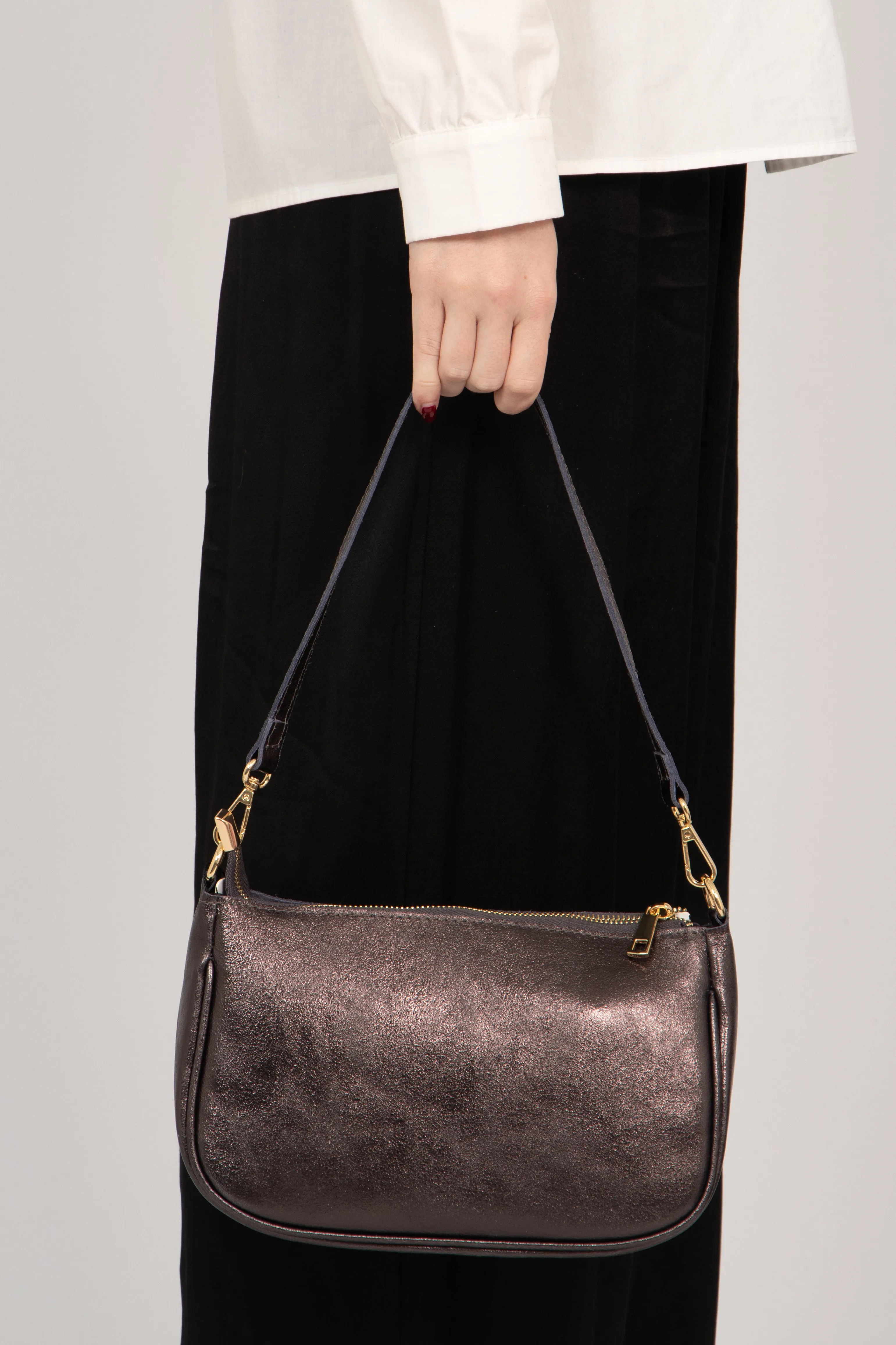 Chloe Baguette Bag - Gun Metal, Metallic