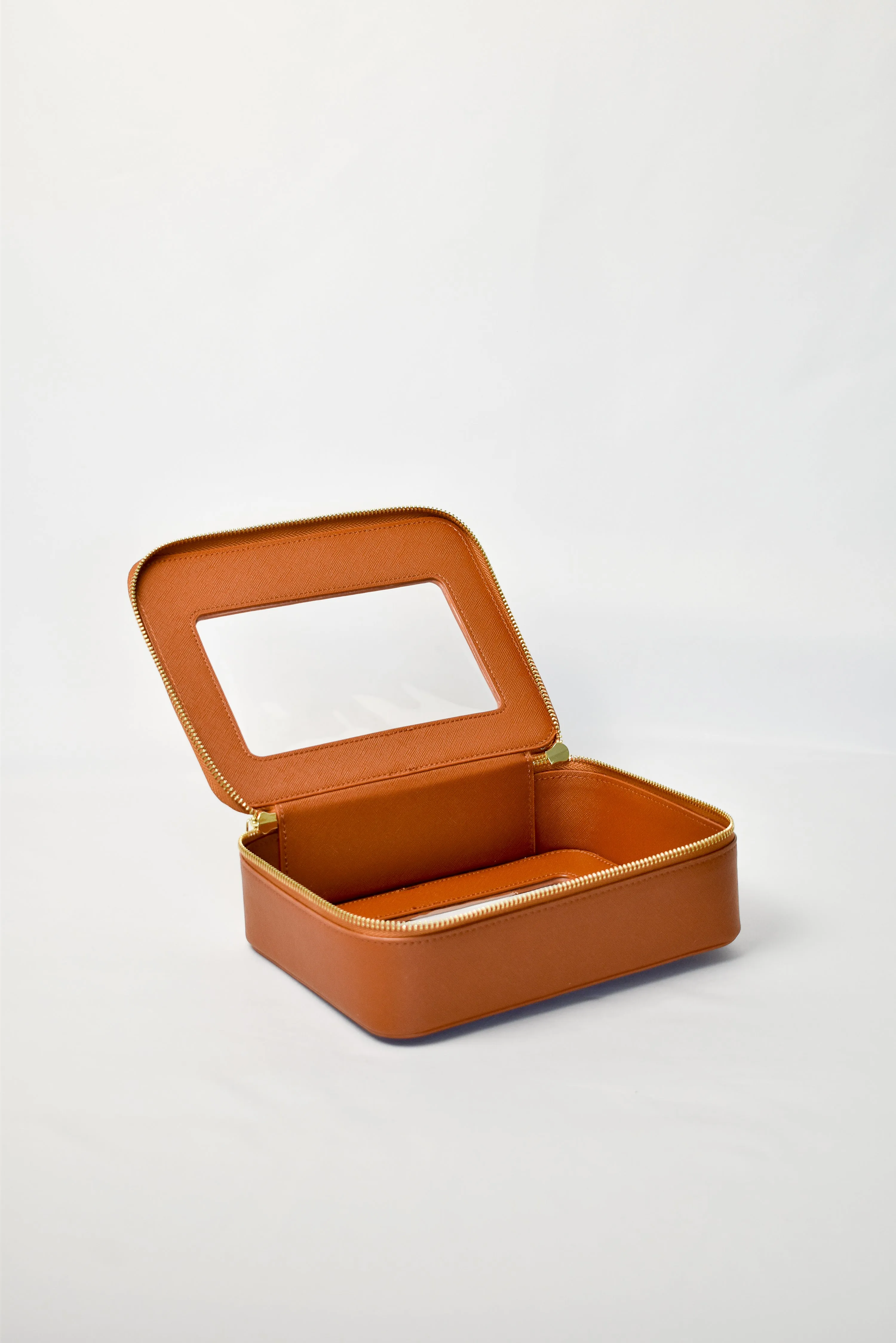 Clear Cosmetic Carry Case  - Tan
