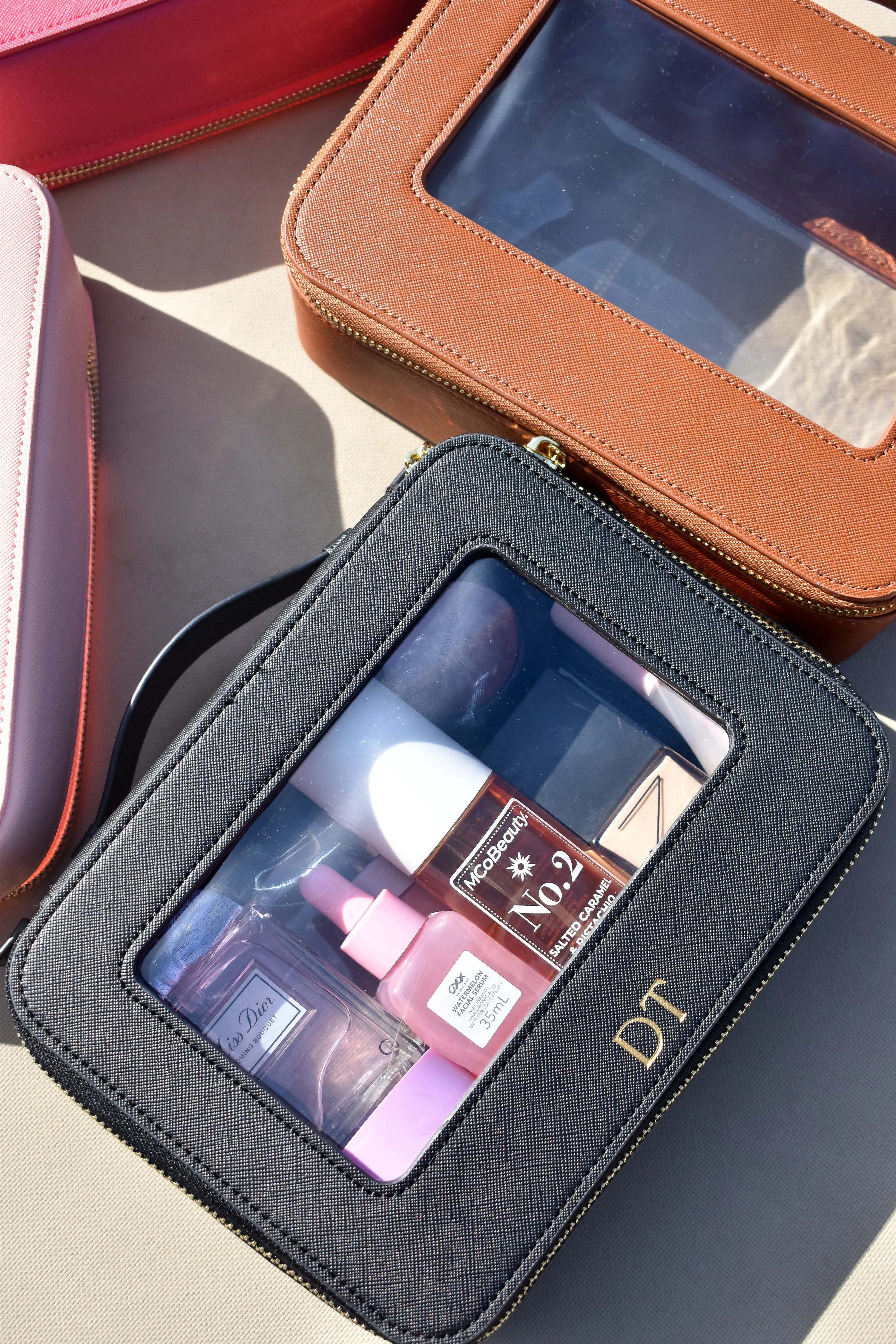 Clear Cosmetic Carry Case  - Tan