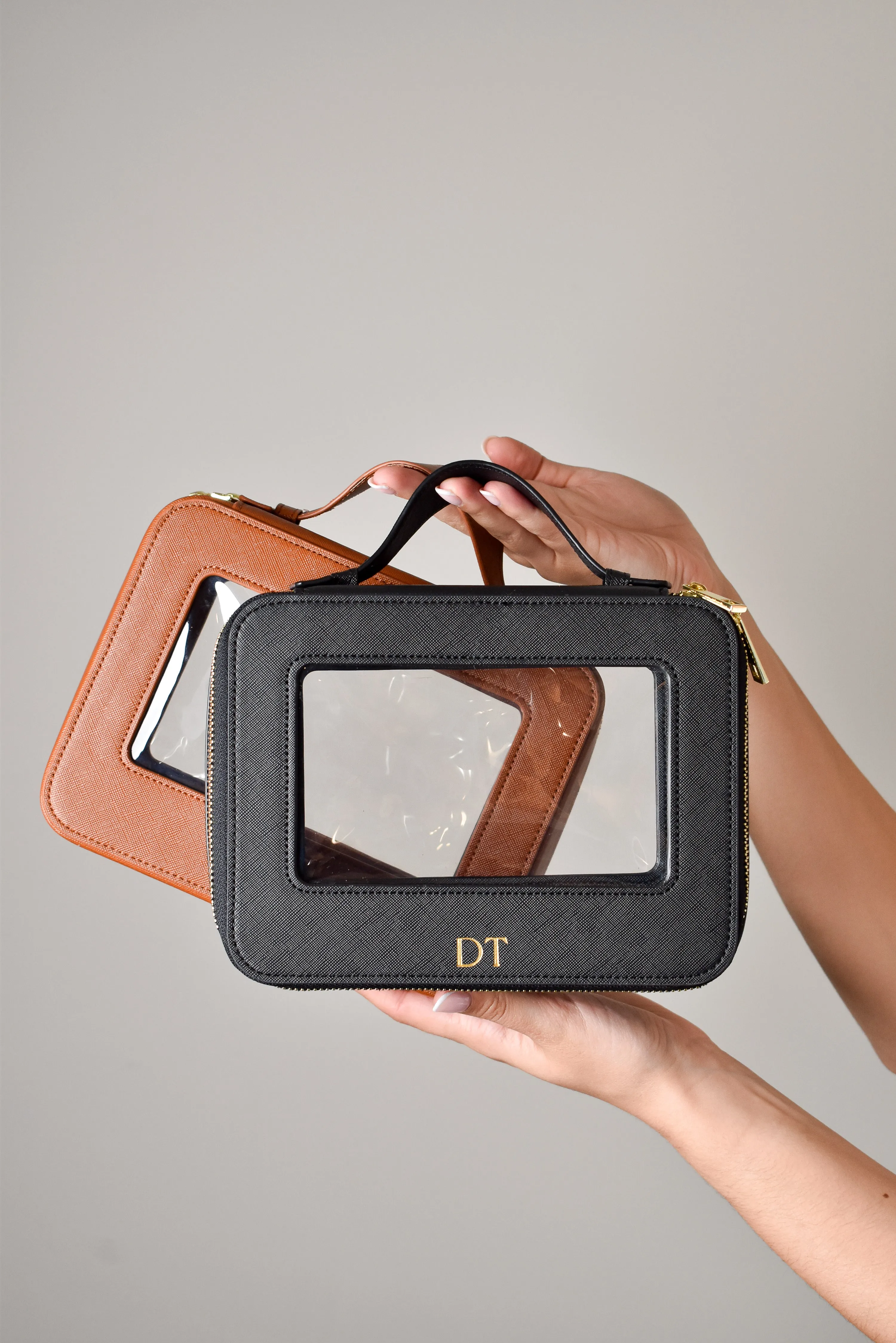 Clear Cosmetic Carry Case  - Tan