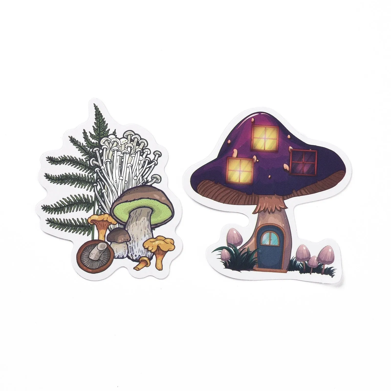 Craspire 50Pcs Cartoon Mushroom Paper Sticker Label Set, Adhesive Label Stickers, for Suitcase & Skateboard & Refigerator Decor, Pink, 56~74x29~62x0.3mm, 5bags/set