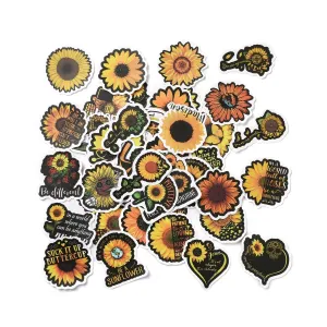 Craspire 50Pcs Cartoon Sunflower Paper Sticker Label Set, Adhesive Label Stickers, for Suitcase & Skateboard & Refigerator Decor, Sandy Brown, 37~70x35~65x0.3mm, 5bags/set