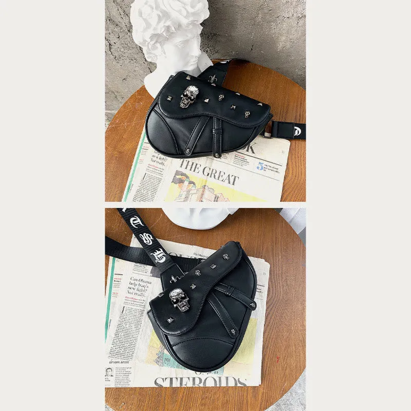 Crossbody Bag For Men Half Round Shape Leather Saddle Bag
