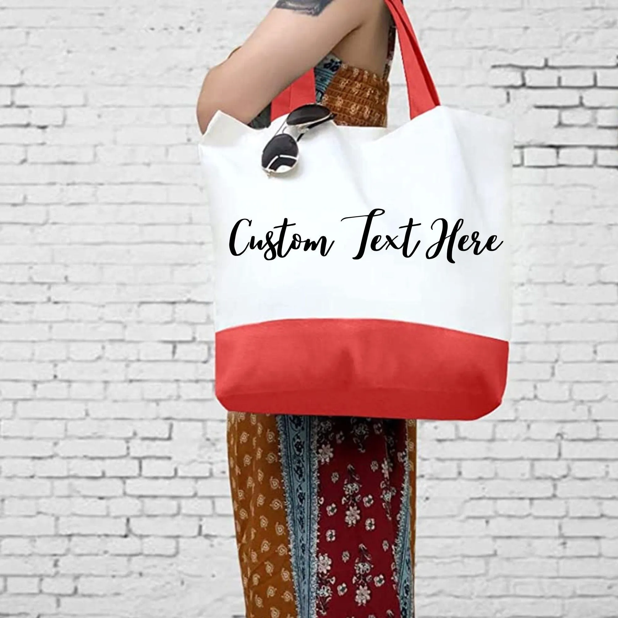 Custom Floral Initials Embroidered Tote Bag, Personalized Name Tote Bag