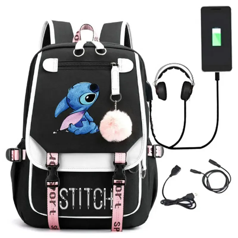 Disney Stitch USB Charging Backpack for Teens & Adults - School and Laptop Bag