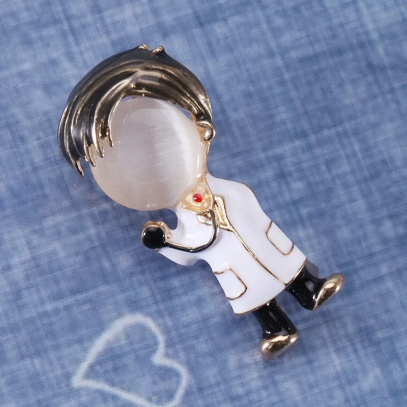 Doctor with stethoscope brooch
