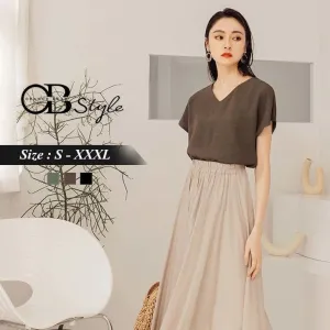 DROP SHOULDER V-NECK BATWINGS SLEEVE TOPS
