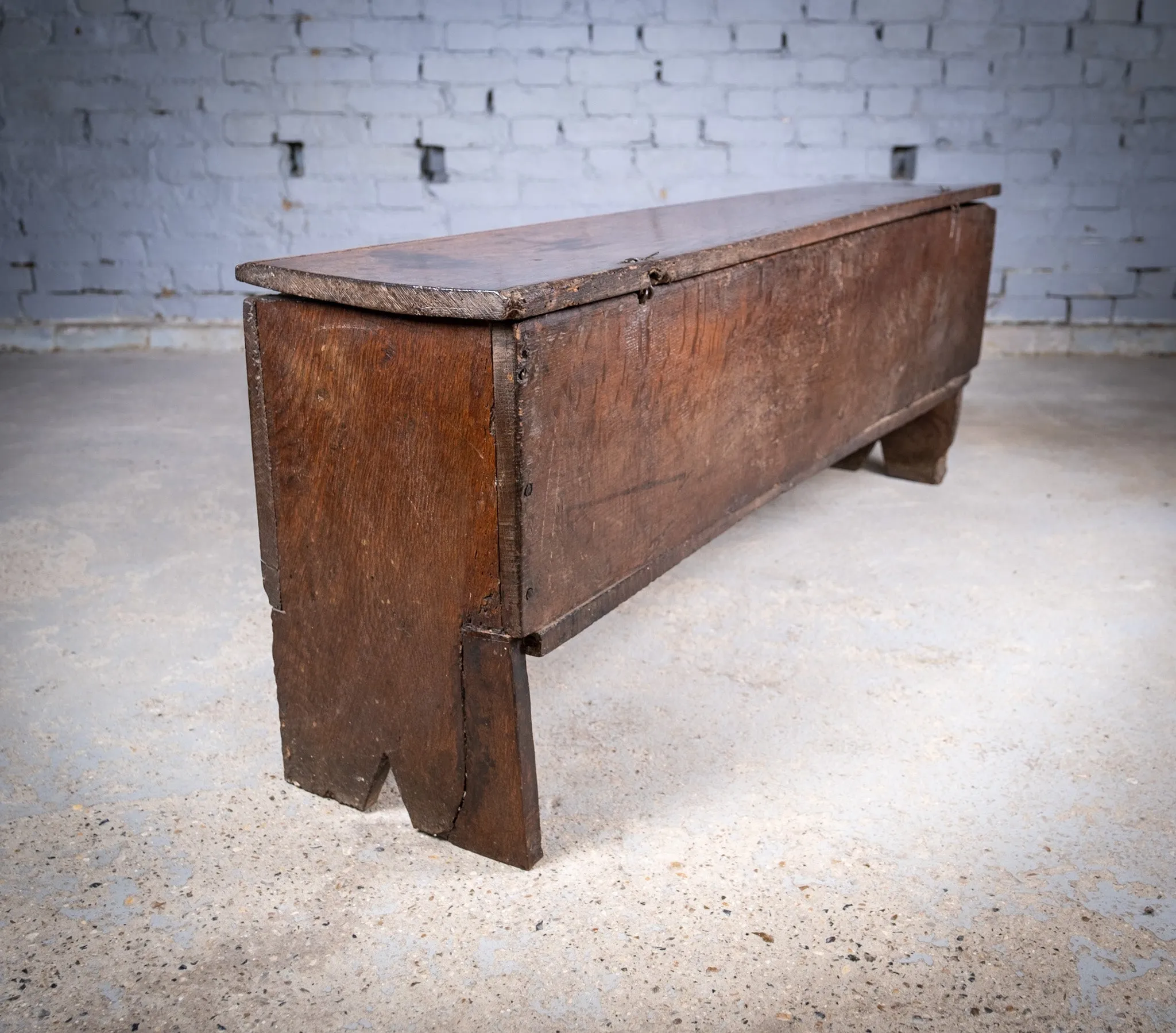 Early 17th Century Oak Six Plank Narrow Chest / Coffer