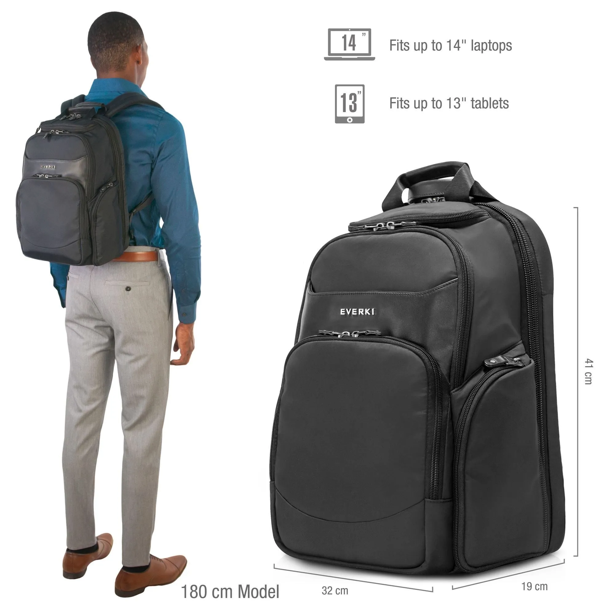 Everki Suite Premium Compact Checkpoint Friendly Laptop Backpack, Up to 14''