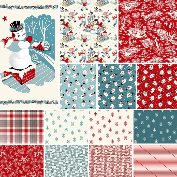 Fabric, Winter in Snowtown by Buttermilk Basin - Red Small Geo Dots (by the yard)