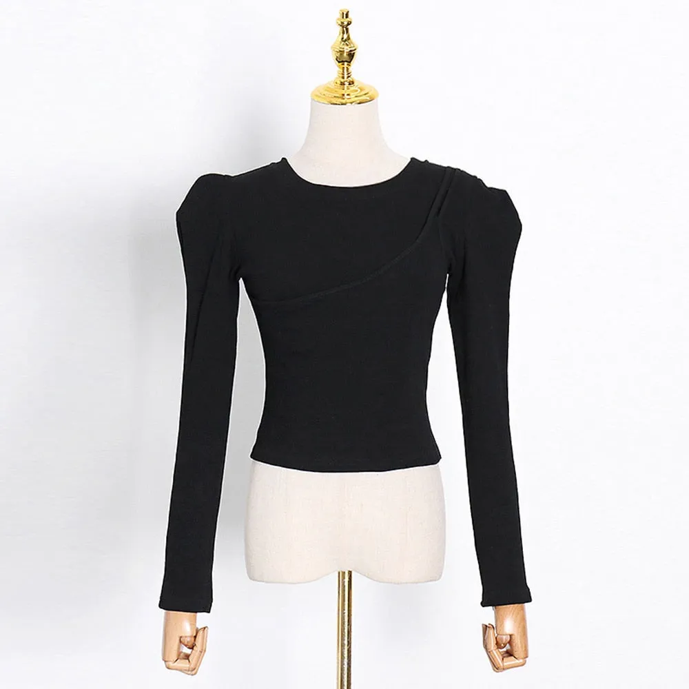Fashion Skinny Soild T Shirt For Women Round Neck Long Sleeve Minimalsit Casual Autumn T Shirts Female Clothing