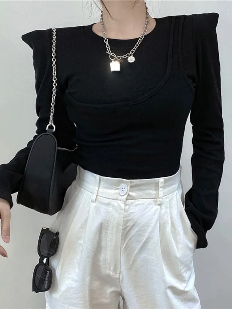 Fashion Skinny Soild T Shirt For Women Round Neck Long Sleeve Minimalsit Casual Autumn T Shirts Female Clothing