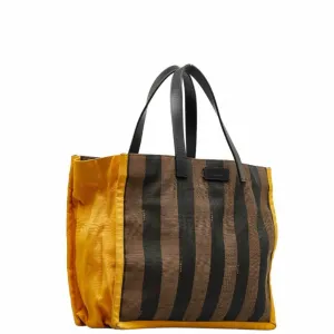 FENDI Pecan Handbag Tote Bag 8BH252 Brown Black Yellow Canvas Leather Women's
