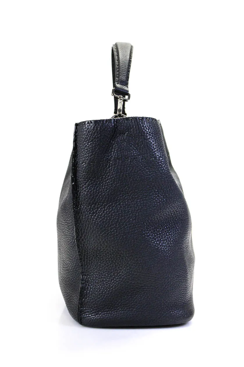 Fendi Womens Gray Textured Toggle Selleria Anna Medium Top Handle Satchel Bag Handbag