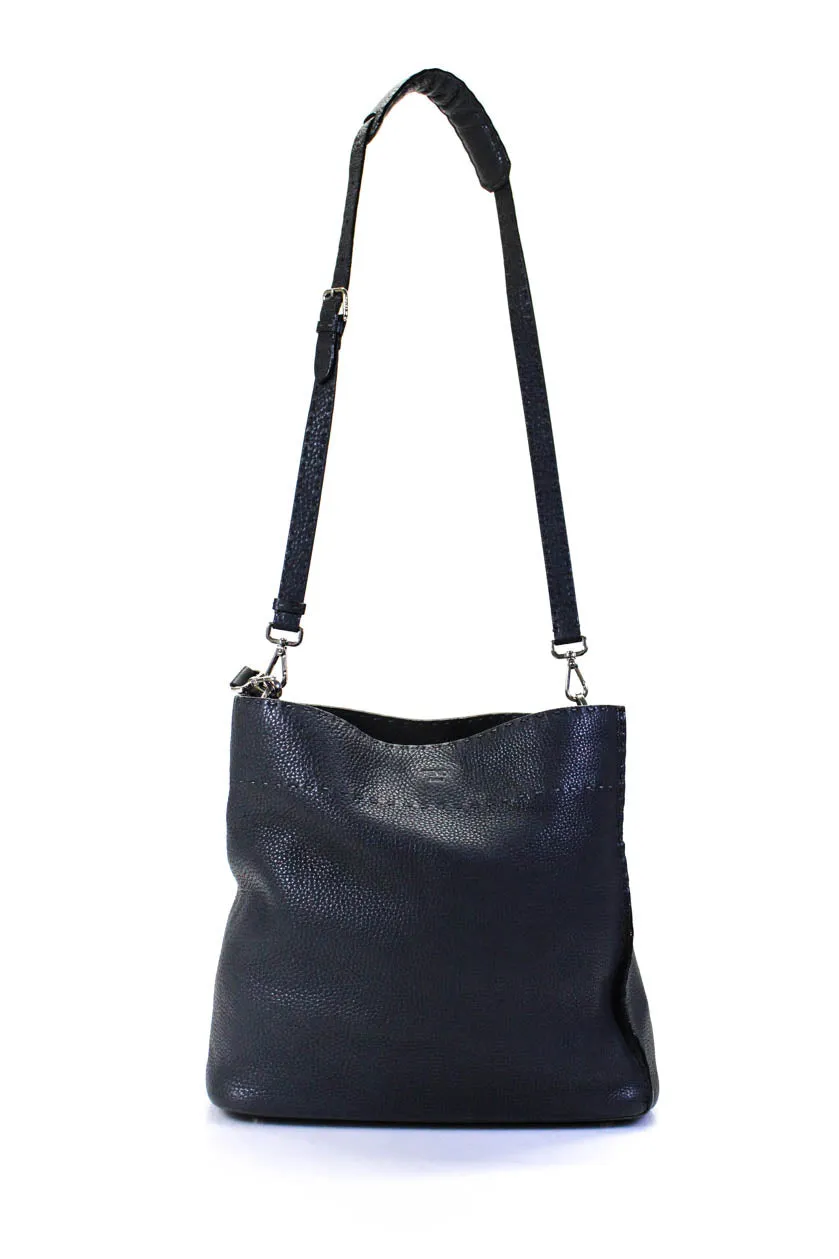Fendi Womens Gray Textured Toggle Selleria Anna Medium Top Handle Satchel Bag Handbag