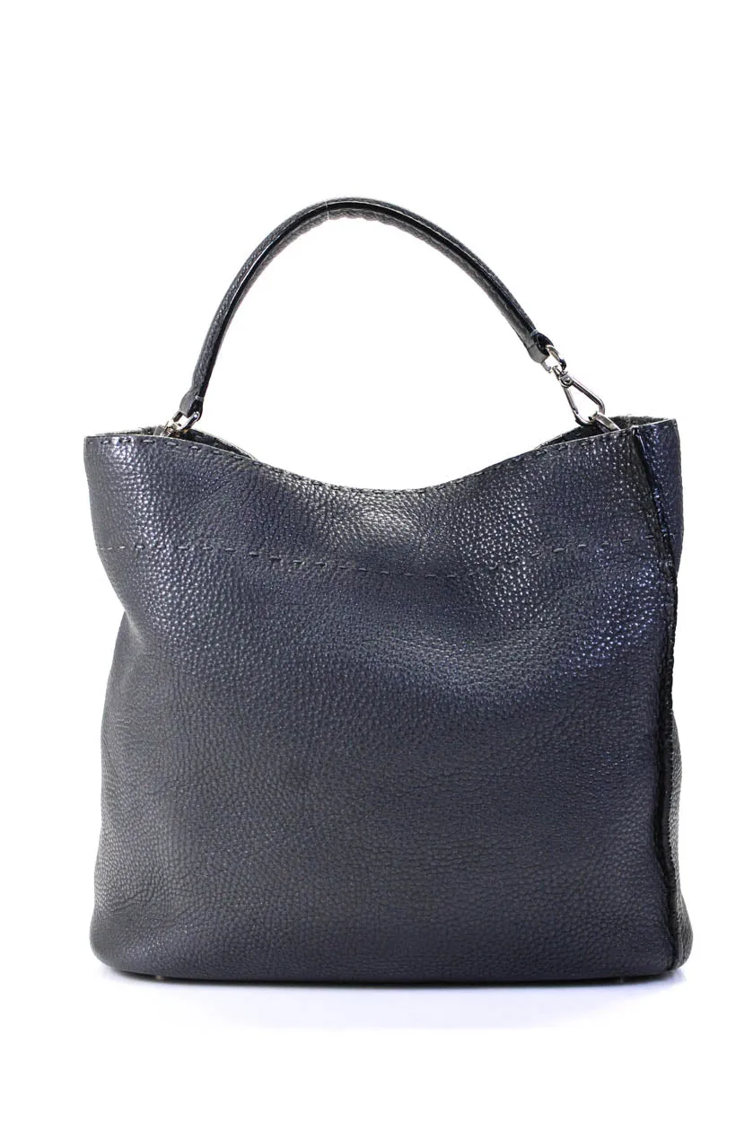 Fendi Womens Gray Textured Toggle Selleria Anna Medium Top Handle Satchel Bag Handbag