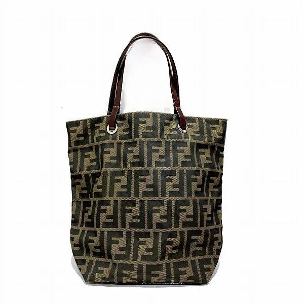 Fendi Zucca Canvas Leather Tote Bag