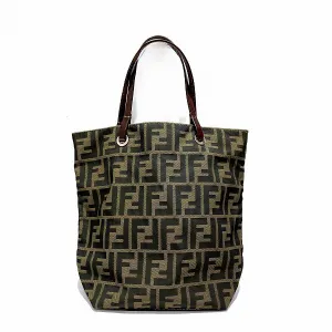 Fendi Zucca Canvas Leather Tote Bag