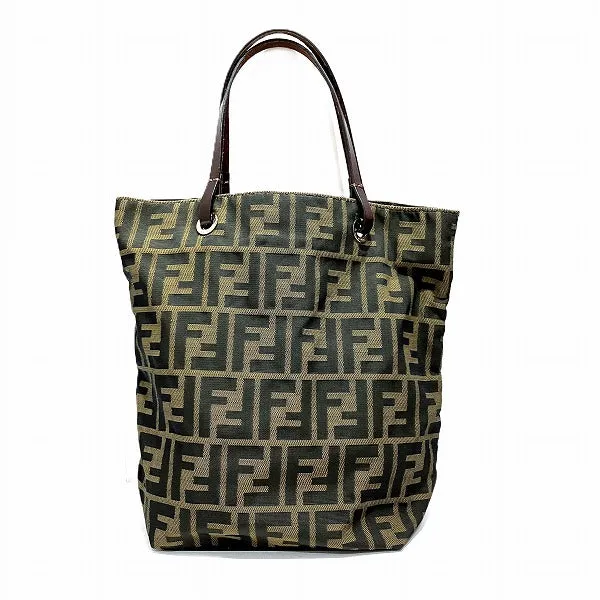 Fendi Zucca Canvas Leather Tote Bag