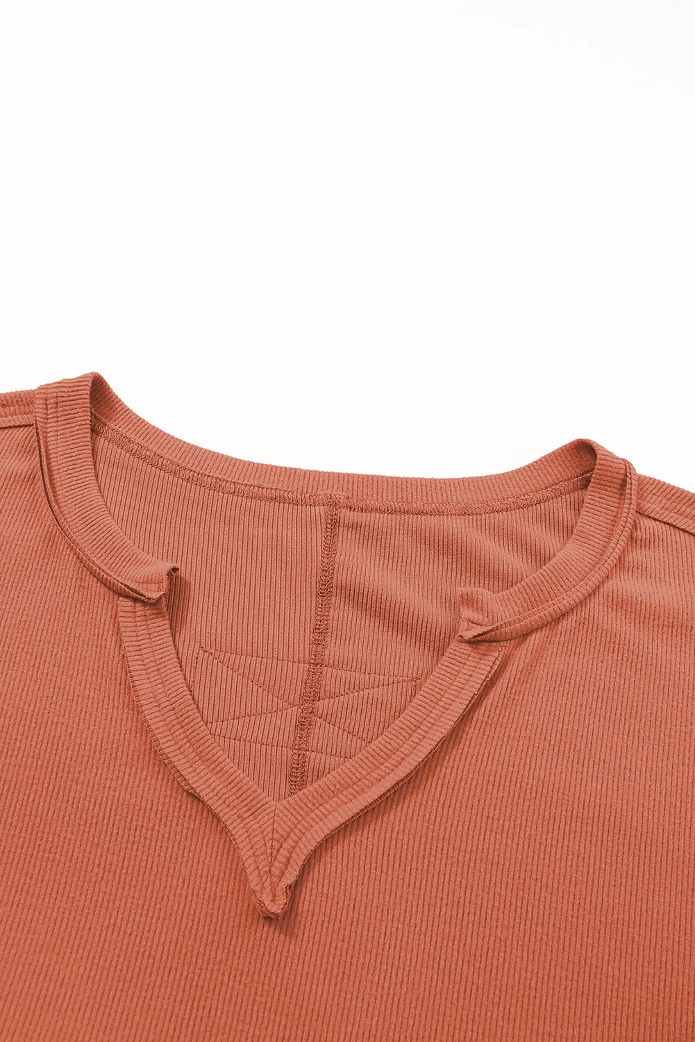 Gold Flame Plus Size Exposed Seam V Neck Long Sleeve Top