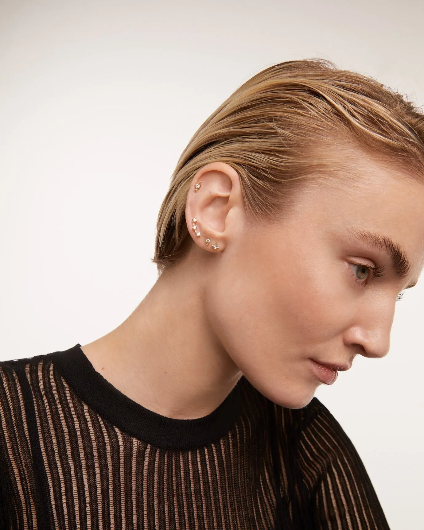 GRID 2 Diamonds and Yellow Gold Liberty Single Earring