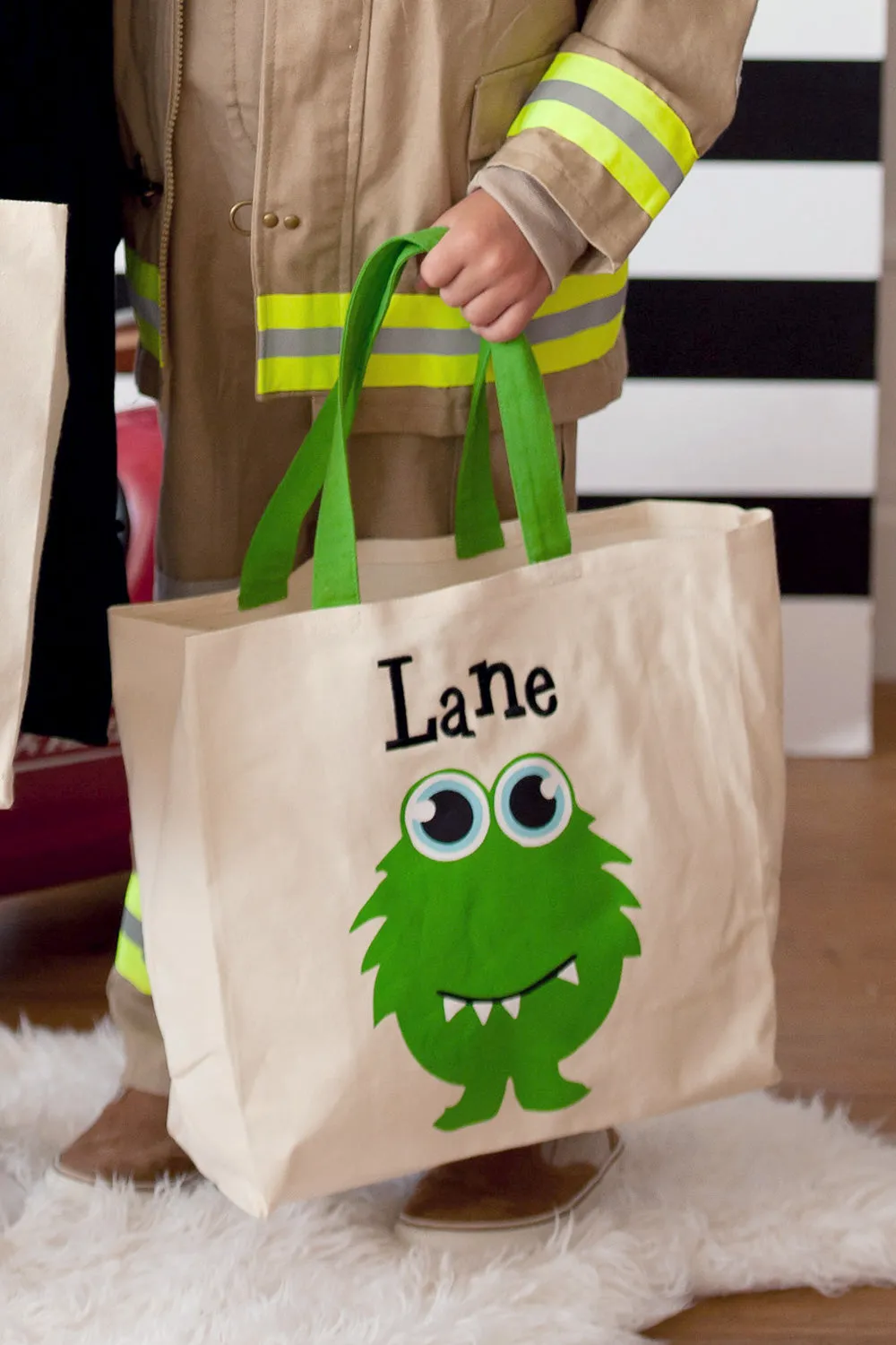 Halloween Trick or Treat Canvas Tote Bag with Monster