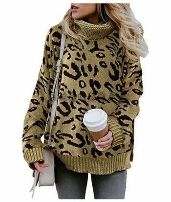 High Neck Leopard Long Sleeve Sweater