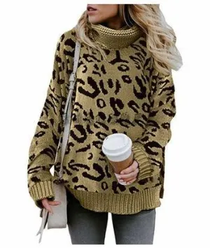 High Neck Leopard Long Sleeve Sweater
